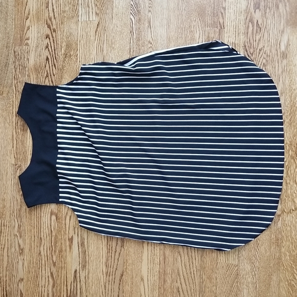 (XL) Beaded Detailing Striped Long Tank Top Blouse Flowy Keyhole Cutout Office - Picture 5 of 5